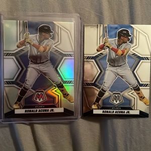 2022 Ronald Acuna Jr silver prizm mosaic baseball card and original card